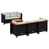 6 Piece Garden Sofa Set with Cushions Black Poly Rattan - Front View