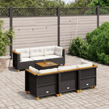7 Piece Garden Sofa Set with Cushions Black Poly Rattan