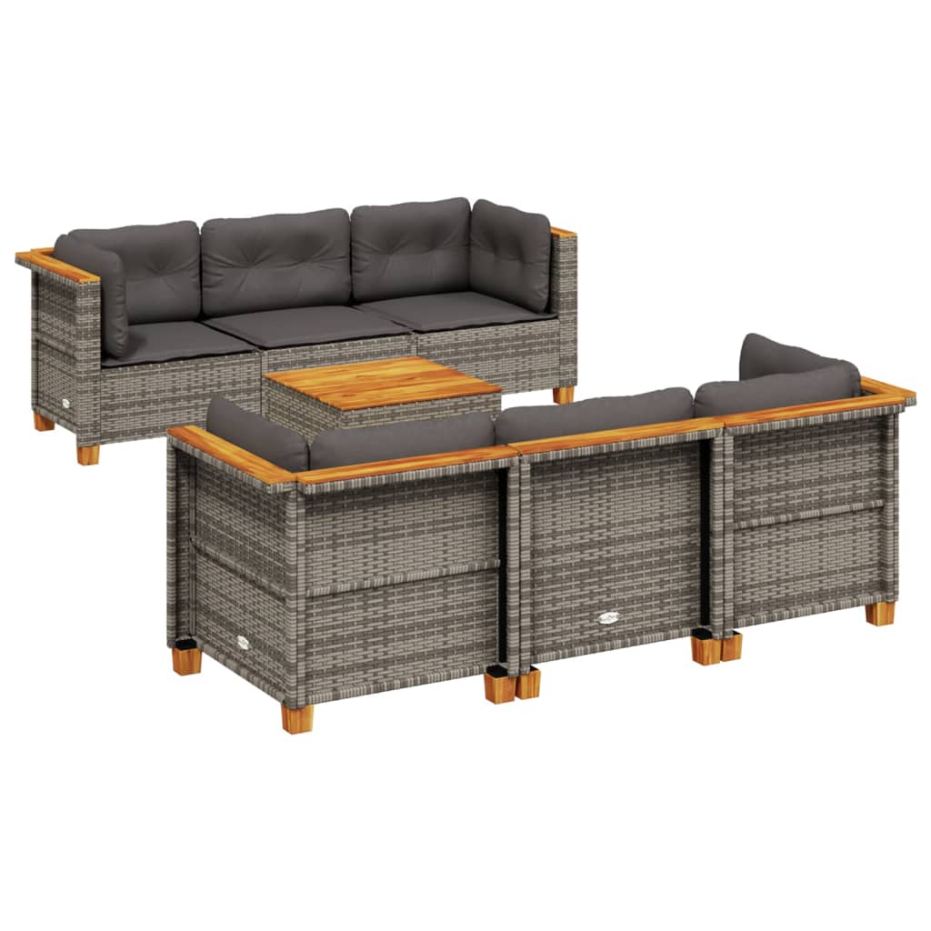 7 Piece Garden Sofa Set with Cushions Grey Poly Rattan