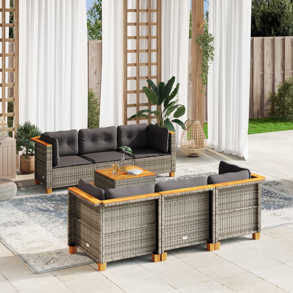7 Piece Garden Sofa Set with Cushions Grey Poly Rattan