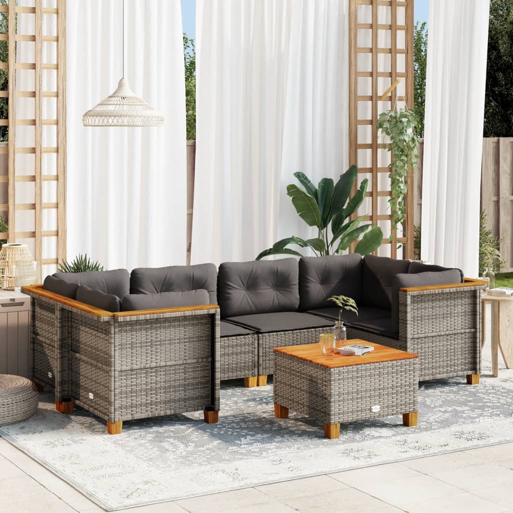 7 Piece Garden Sofa Set with Cushions Grey Poly Rattan