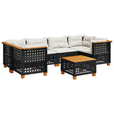7 Piece Garden Sofa Set with Cushions Black Poly Rattan - Front View