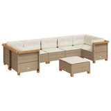 8 Piece Garden Sofa Set with Cushions Beige Poly Rattan - Front View