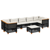 8 Piece Garden Sofa Set with Cushions Black Poly Rattan - Front View