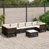 8 Piece Garden Sofa Set with Cushions Black Poly Rattan