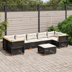 8 Piece Garden Sofa Set with Cushions Black Poly Rattan