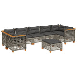 8 Piece Garden Sofa Set with Cushions Grey Poly Rattan - Front View