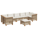 8 Piece Garden Sofa Set with Cushions Beige Poly Rattan - Front View