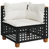 9 Piece Garden Sofa Set with Cushions Black Poly Rattan - Side View