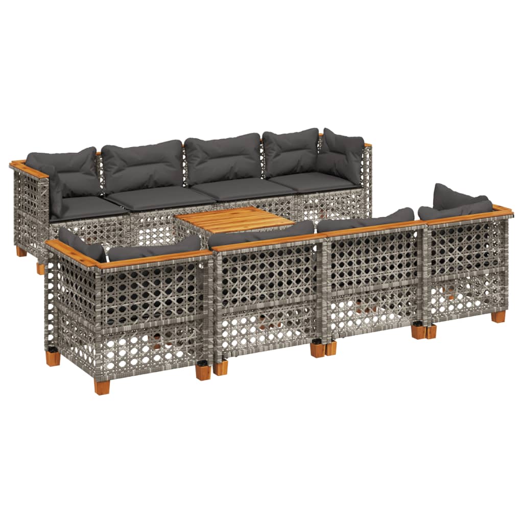 9 Piece Garden Sofa Set with Cushions Grey Poly Rattan