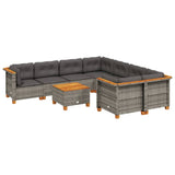 9 Piece Garden Sofa Set with Cushions Grey Poly Rattan - Front View