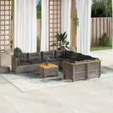9 Piece Garden Sofa Set with Cushions Grey Poly Rattan