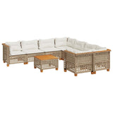9 Piece Garden Sofa Set with Cushions Beige Poly Rattan - Front View
