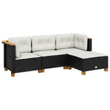 4 Piece Garden Sofa Set with Cushions Black Poly Rattan - Front View