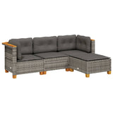 4 Piece Garden Sofa Set with Cushions Grey Poly Rattan - Front View
