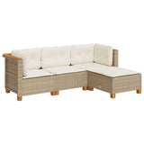 4 Piece Garden Sofa Set with Cushions Beige Poly Rattan - Front View