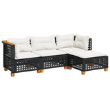 4 Piece Garden Sofa Set with Cushions Black Poly Rattan - Front View