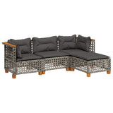 4 Piece Garden Sofa Set with Cushions Grey Poly Rattan - Front View