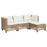 4 Piece Garden Sofa Set with Cushions Beige Poly Rattan - Front View
