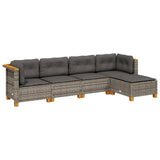 5 Piece Garden Sofa Set with Cushions Grey Poly Rattan