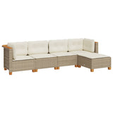 5 Piece Garden Sofa Set with Cushions Beige Poly Rattan - Front View
