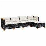 5 Piece Garden Sofa Set with Cushions Black Poly Rattan - Front View