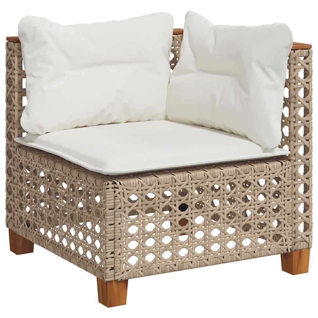 5 Piece Garden Sofa Set with Cushions Beige Poly Rattan