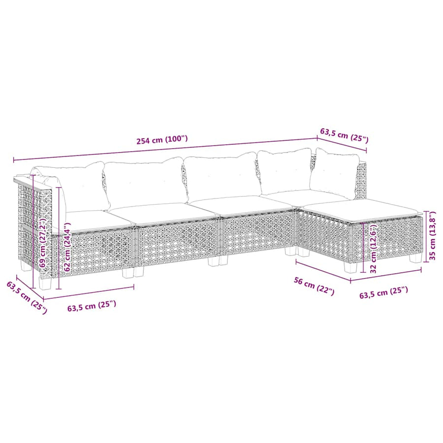 5 Piece Garden Sofa Set with Cushions Beige Poly Rattan