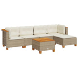 6 Piece Garden Sofa Set with Cushions Beige Poly Rattan - Front View