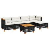 6 Piece Garden Sofa Set with Cushions Black Poly Rattan - Front View