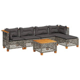 6 Piece Garden Sofa Set with Cushions Grey Poly Rattan - Front View