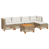 6 Piece Garden Sofa Set with Cushions Beige Poly Rattan - Front View