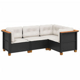 4 Piece Garden Sofa Set with Cushions Black Poly Rattan - Front View