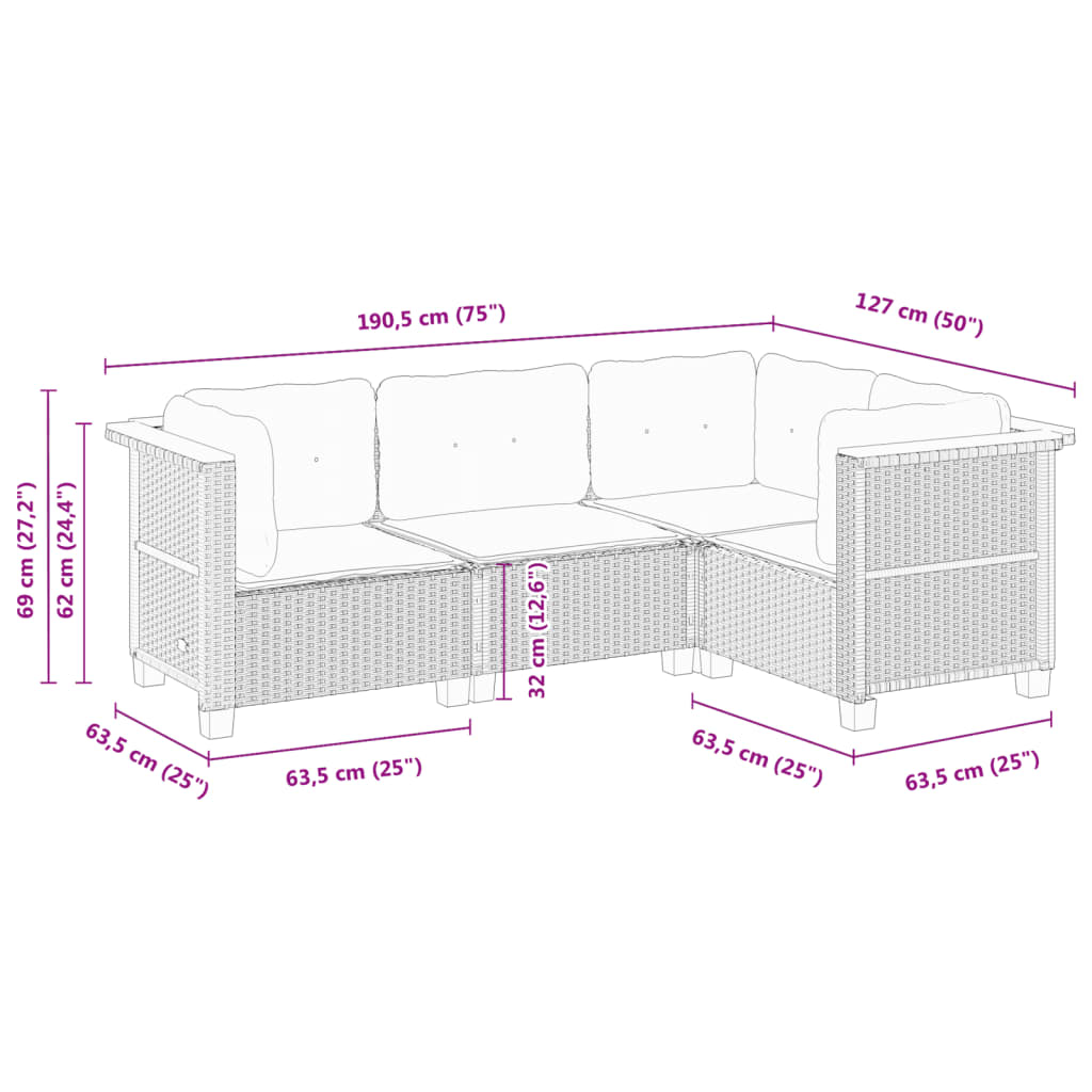 4 Piece Garden Sofa Set with Cushions Black Poly Rattan