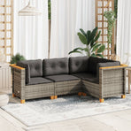 4 Piece Garden Sofa Set with Cushions Grey Poly Rattan