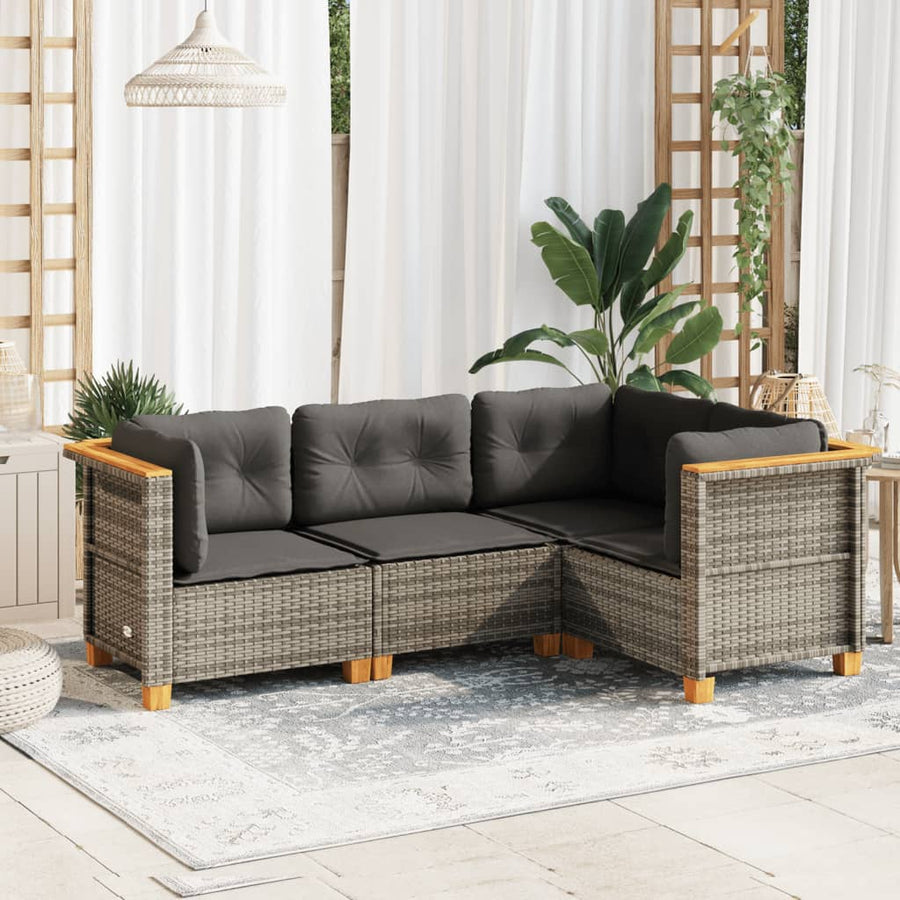 4 Piece Garden Sofa Set with Cushions Grey Poly Rattan