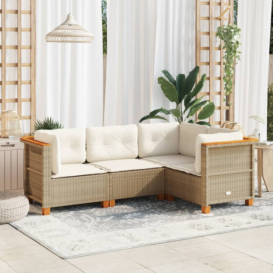 4 Piece Garden Sofa Set with Cushions Beige Poly Rattan