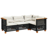 4 Piece Garden Sofa Set with Cushions Black Poly Rattan - Front View