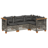 4 Piece Garden Sofa Set with Cushions Grey Poly Rattan - Front View