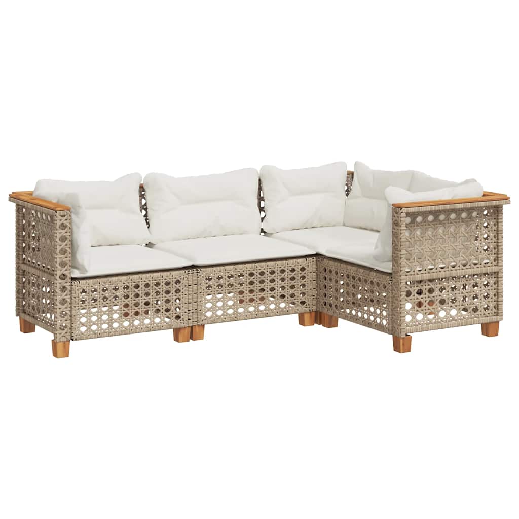 4 Piece Garden Sofa Set with Cushions Beige Poly Rattan