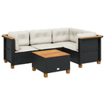 5 Piece Garden Sofa Set with Cushions Black Poly Rattan