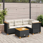 5 Piece Garden Sofa Set with Cushions Black Poly Rattan