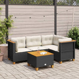 5 Piece Garden Sofa Set with Cushions Black Poly Rattan