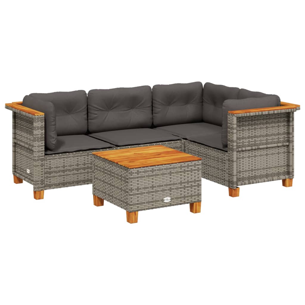 5 Piece Garden Sofa Set with Cushions Grey Poly Rattan