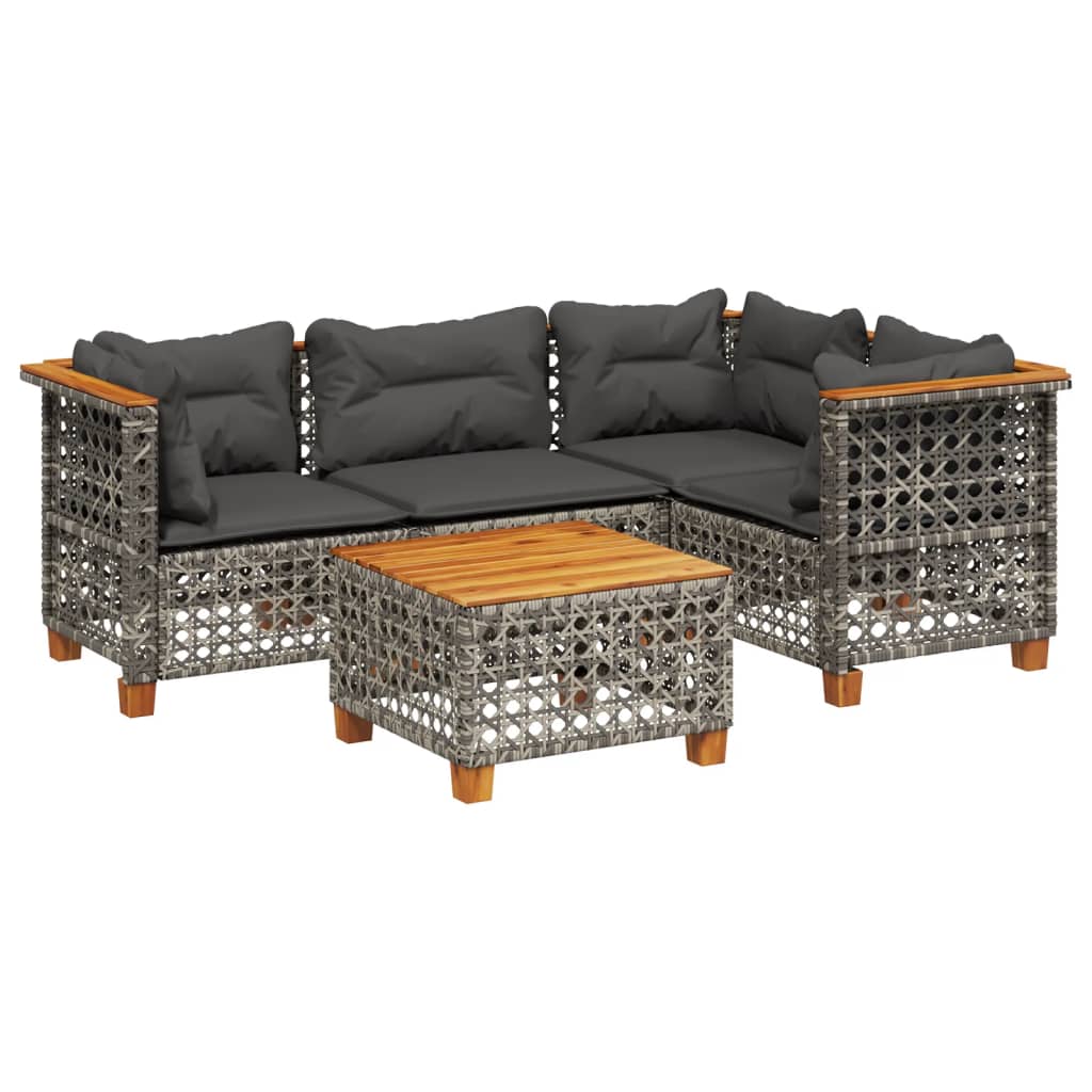 5 Piece Garden Sofa Set with Cushions Grey Poly Rattan