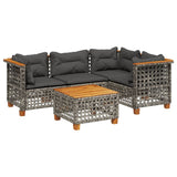 5 Piece Garden Sofa Set with Cushions Grey Poly Rattan - Front View