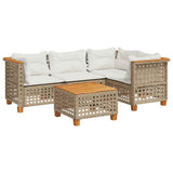 5 Piece Garden Sofa Set with Cushions Beige Poly Rattan - Front View