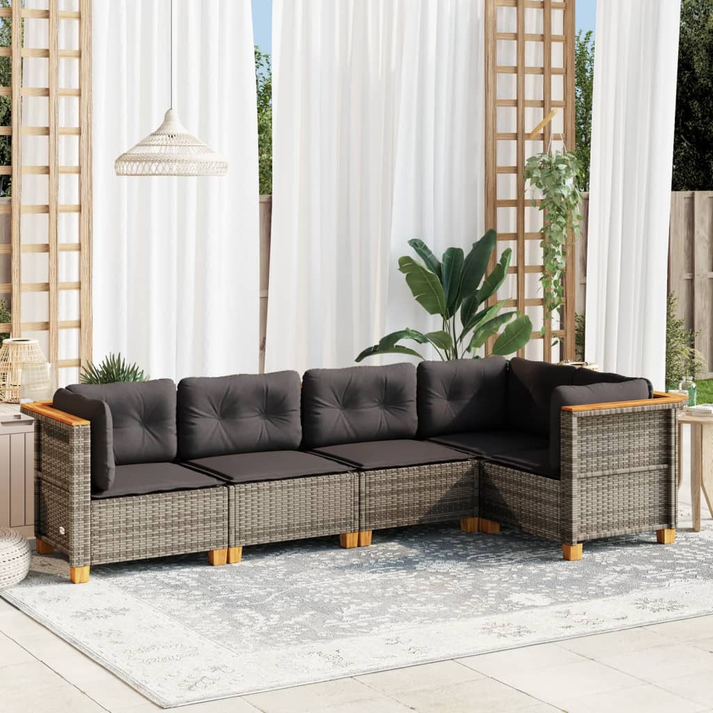 5 Piece Garden Sofa Set with Cushions Grey Poly Rattan