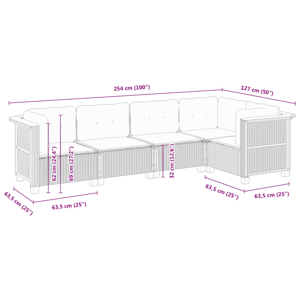 5 Piece Garden Sofa Set with Cushions Beige Poly Rattan