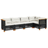 5 Piece Garden Sofa Set with Cushions Black Poly Rattan - Front View